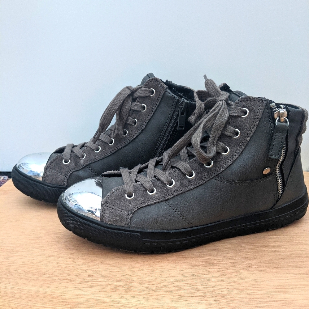 Grey and chrome sneakers